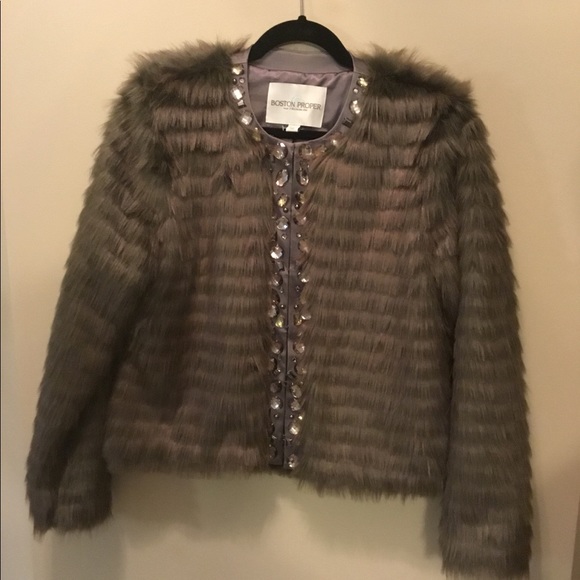 Boston Proper Jackets & Blazers - Boston Proper Faux Fur Jewel Studded Jacket—14